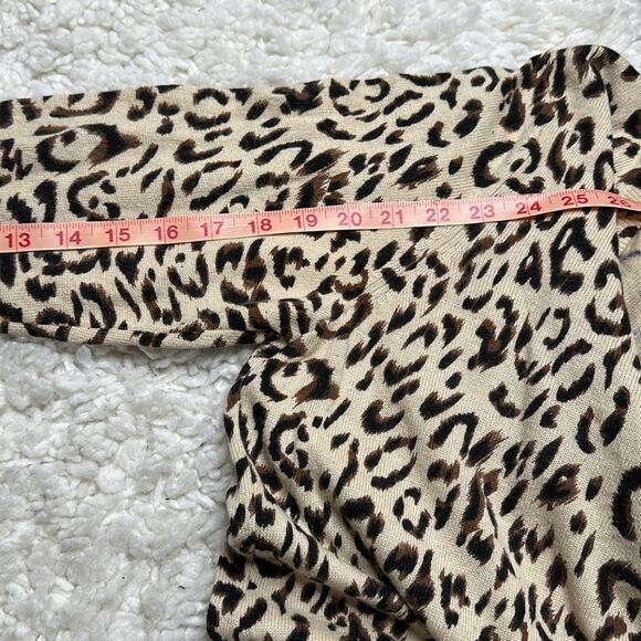 Cheetah Print Silk Rabbit Hair Blend VNeck Light Weight Sweater Neutral PP11 - Picture 9 of 9